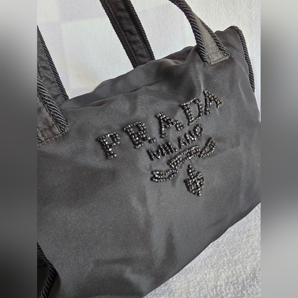 Authentic Prada Black Embellished Mini Hand Bag